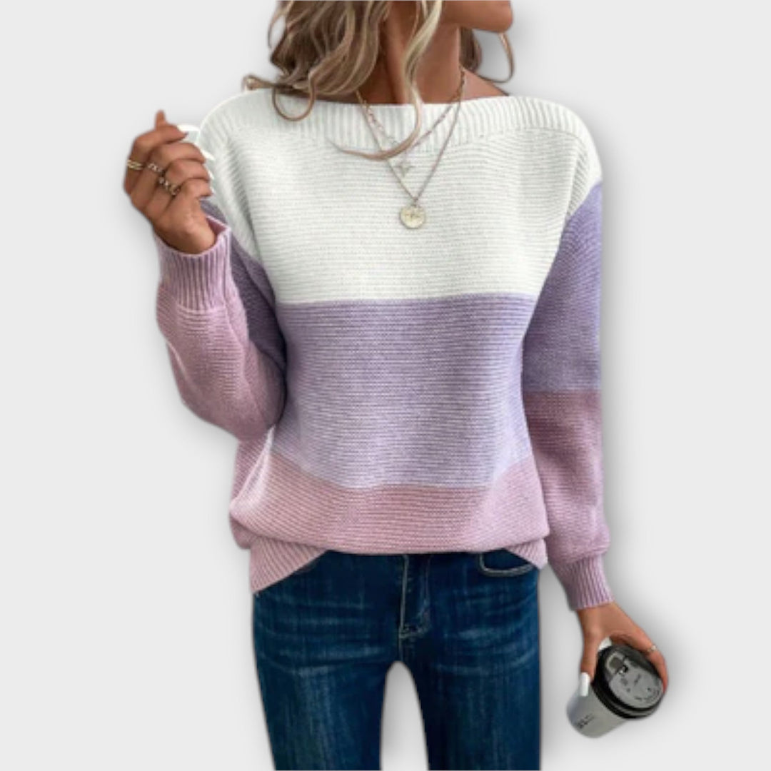 Clara - Elegant Three-Colour Patchwork Jumper