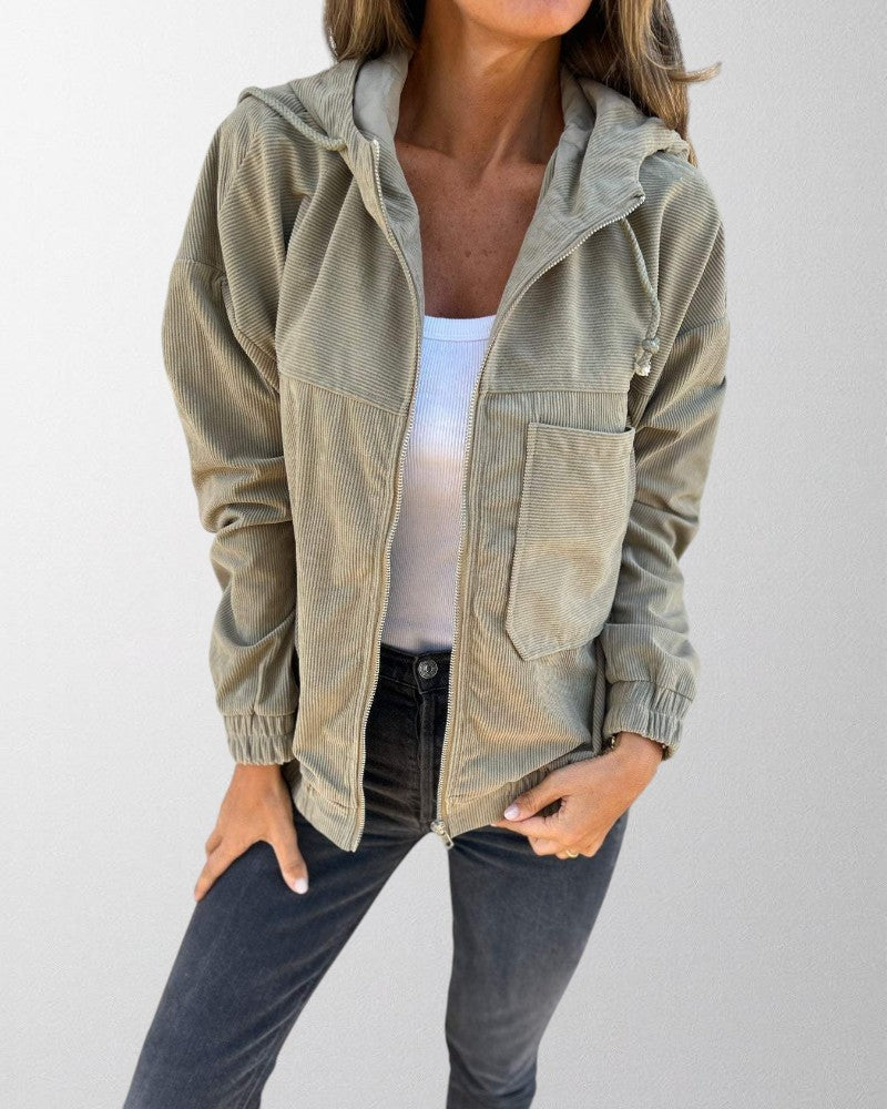 Olivia | Corduroy Hooded Jacket with Zip Fastening