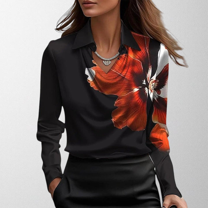 Sylvie - Blouse with Luxurious Sheen and Pleated Neckline