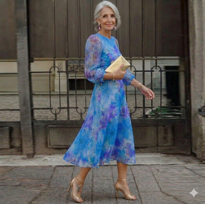 Aria | Wedding Guest Dress, Floral Print Midi Dress for Women, Pink & Blue