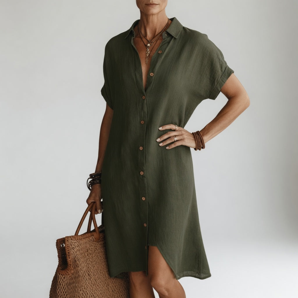 Évanélie™ — Premium Breathable Midi Shirt Dress with Effortless Elegance