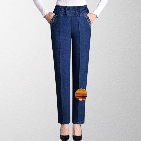 Olivia - Women's jeans with side pockets and elastic waistband